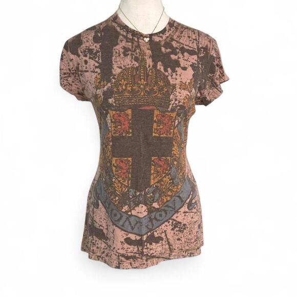 Bonjovi Tops - BonJovi Y2K Fleur Design Short Sleeve Top  Size XL Cool Gothic Grubge Fitted Top